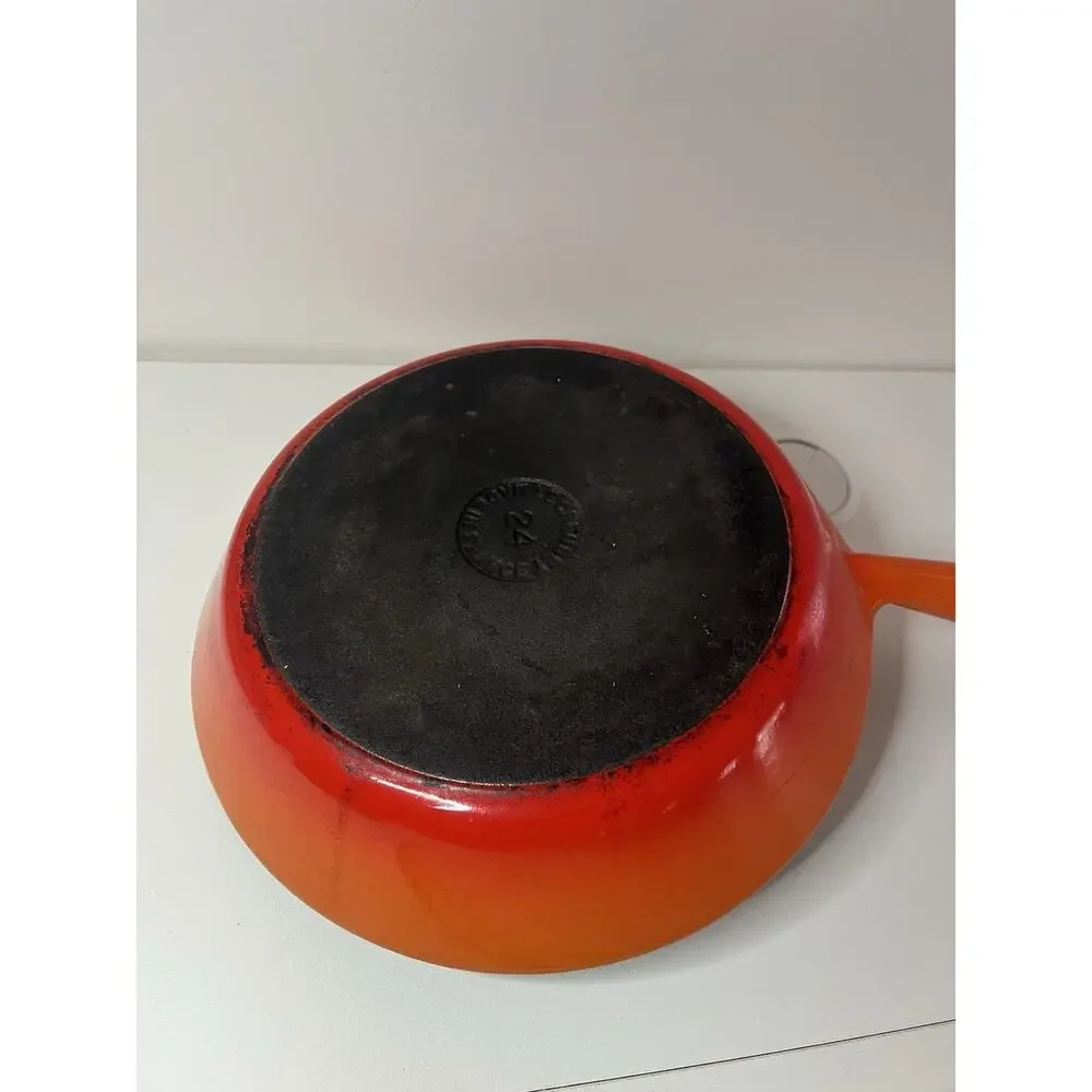 Lot of 4 Vintage LE CREUSET Pots Pans Flame Orange Wood Handle With 2 Lids USED